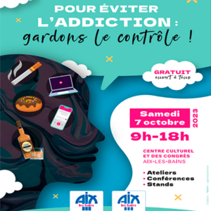 Affiche de l'évènement sur laquelle on peut voir la forme d'un visage contenant plusieurs types d'addictions